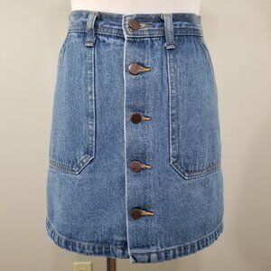 Vintage 90s MyStyle Denim Mini Skirt Button Front High Waist Utility Blue S